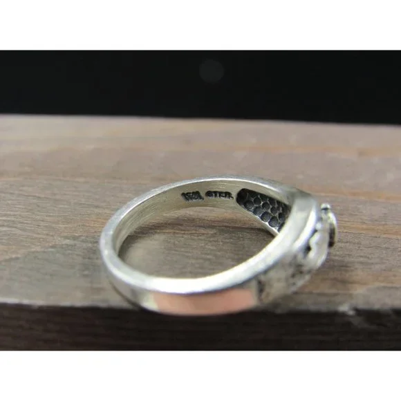 Size 5 Sterling Silver Rose With Flower Accents Thick Band Ring - Picture 3 of 6